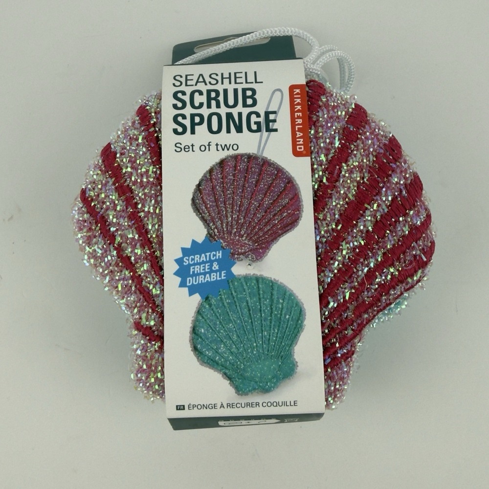 Kikkerland Seashell Dish Scrub Sponges Set of 2 Pink Teal Scratch Free CU374 New